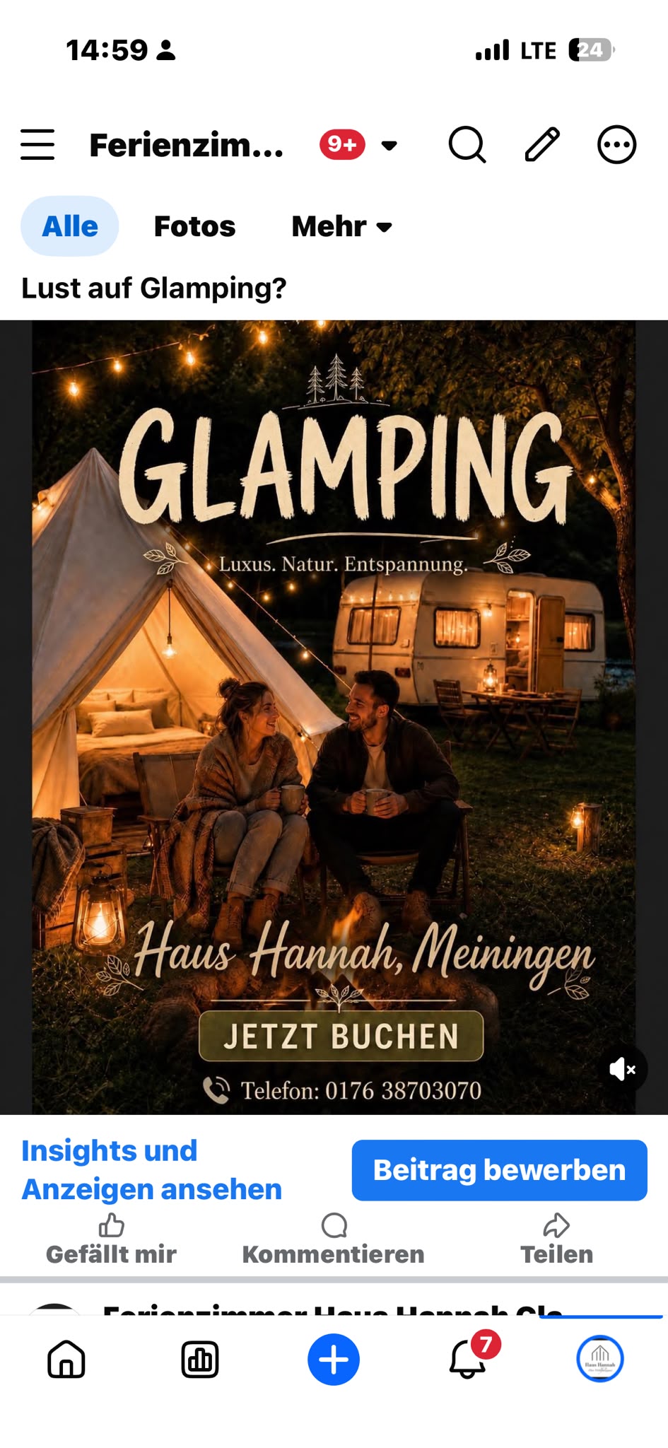 Flyer für Glamping bei Haus Hannah in Meiningen
